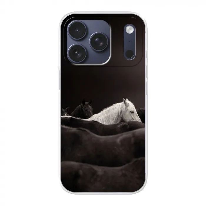 Paarden - Zwart - Wit - Kudde Telefoonhoesje iPhone 17 Pro klein -3d