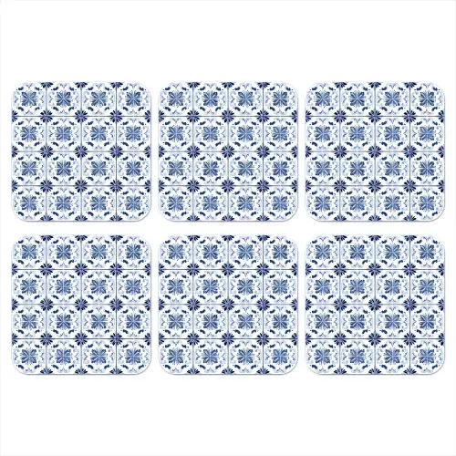 Patroon - Tegel - Blauw onderzetter kurk middel 366 -3d