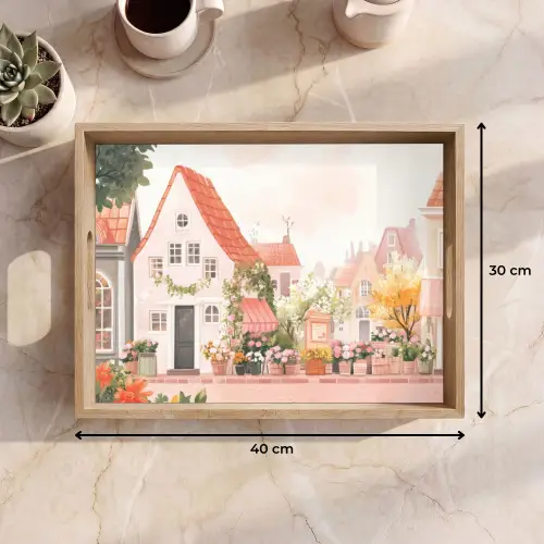 Bloemen - Huizen - Dorp Dienblad Rechthoek middel -USP_Formaat