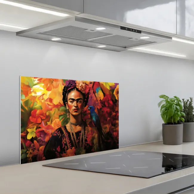 Vrouw - Bloemen - Papegaai - Schilderachtig keuken achterwand spatscherm klein -3d_schuin