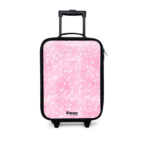 Roze glitter hartjes Kinderkoffer - Zwart klein -3d