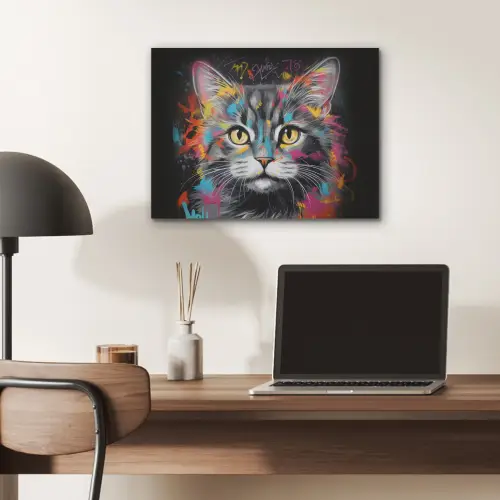 Kat - Graffiti - Dieren - Kleuren - Grijs PET vilt klein -sfeer5