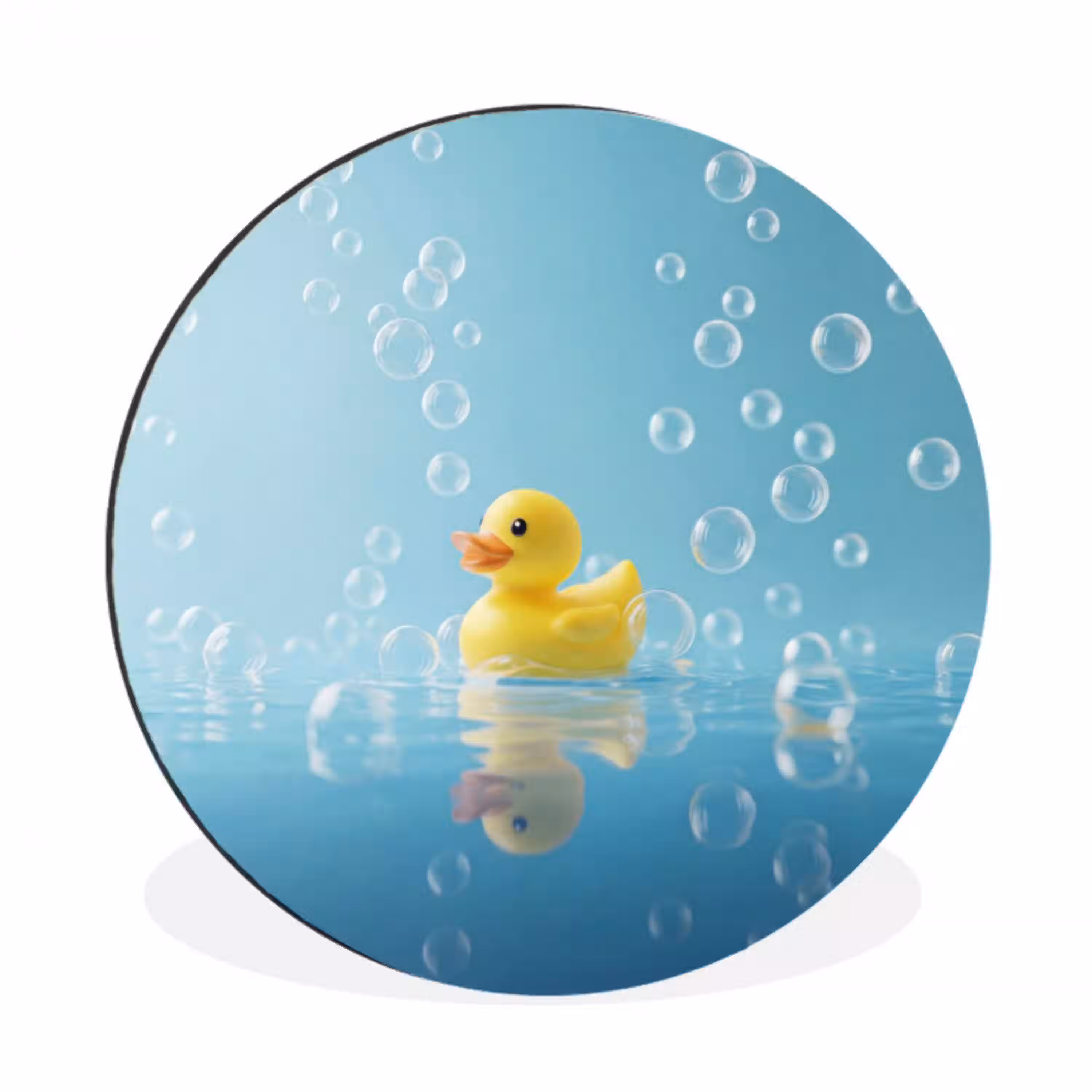 Bubbels - Badeend - Geel Wandcirkel aluminium klein -3d