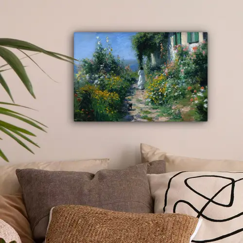 Kat - Vrouw - Bloemen - Huis canvas 2cm klein -sfeer1