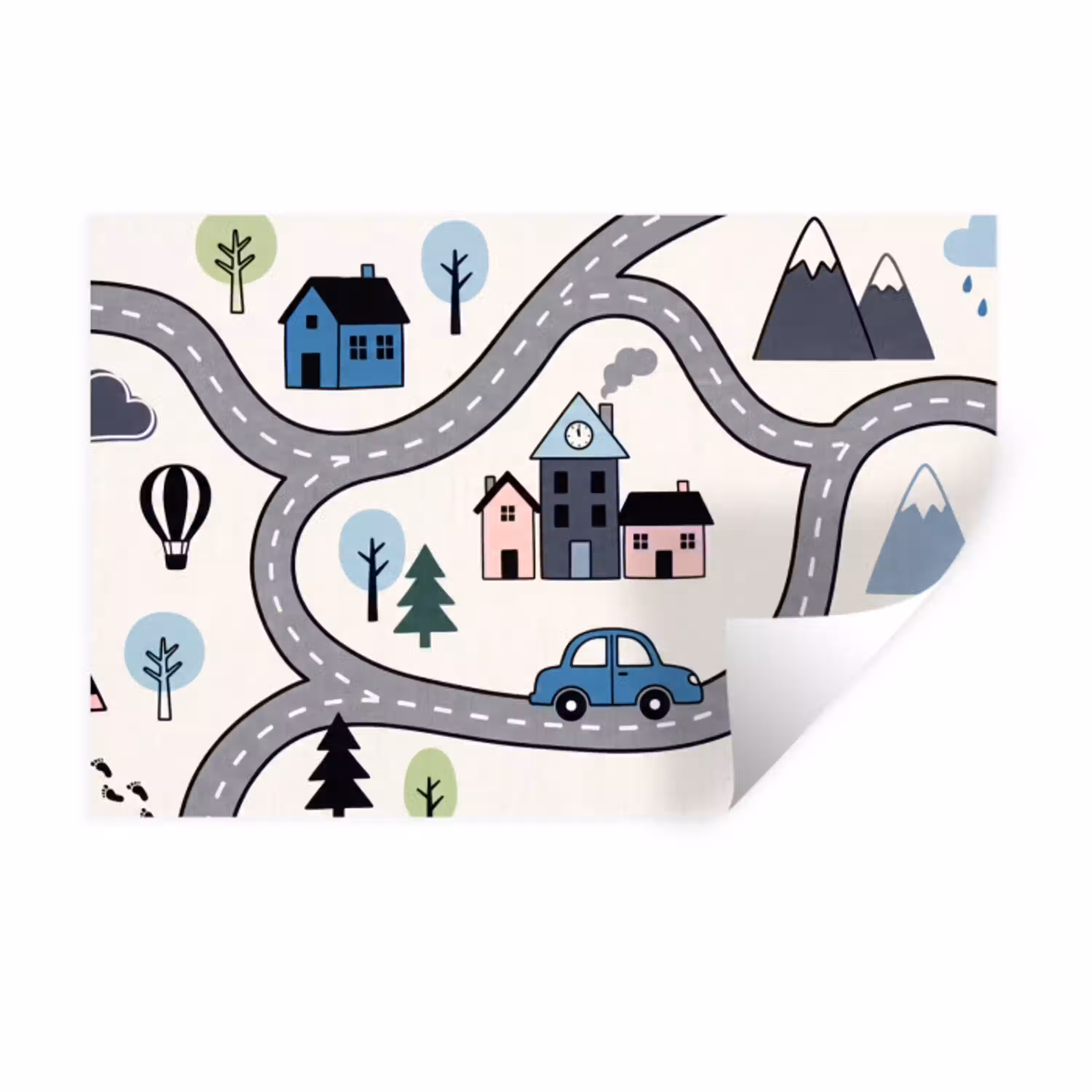 Kaart - Stad - Kindvriendelijk Muursticker klein -3d