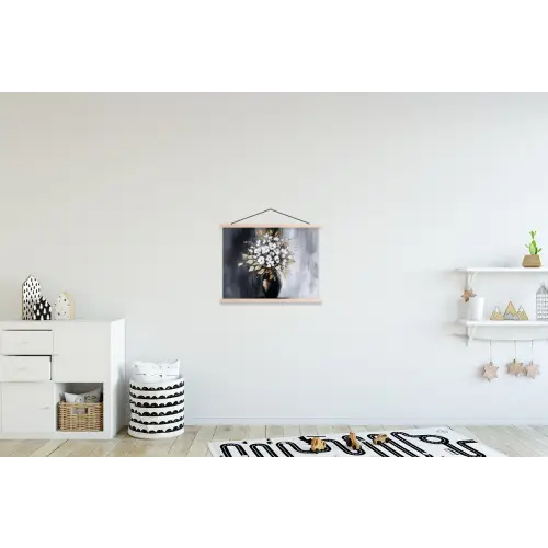 Bloemen - Wit - Vaas - Abstract textielposter latten blank klein -kinderkamer