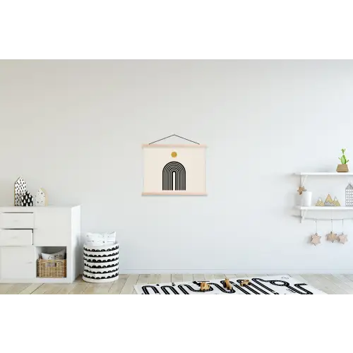 Minimalistisch - Zwarte boog - Gouden cirkel textielposter latten blank klein -kinderkamer