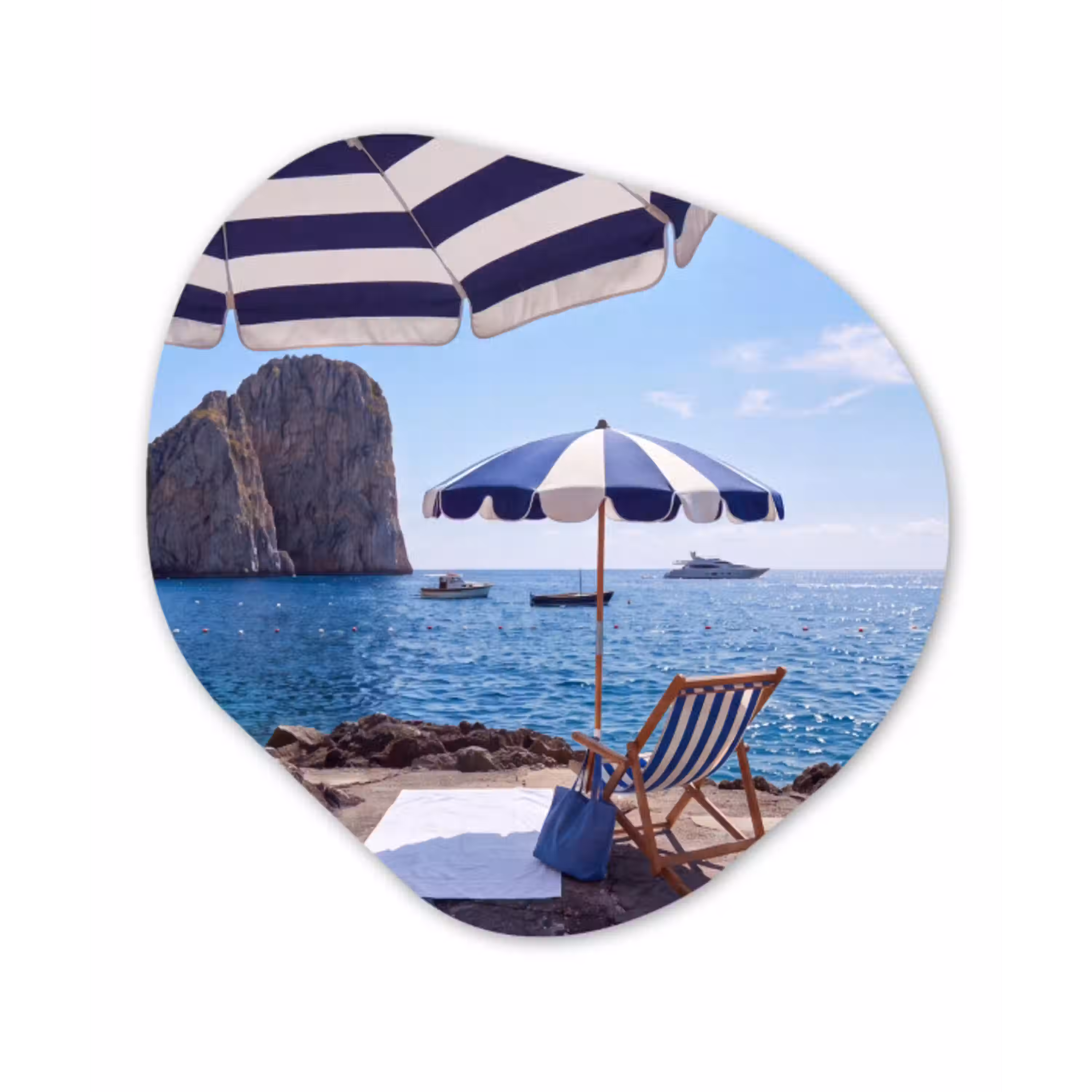 Strand - Ligstoel - Parasol - Zomer - Blauw Wandcirkel Organisch Aluminium middel -3d