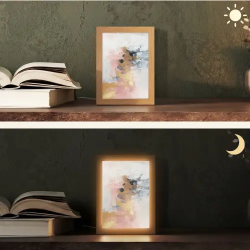 Abstract - Pastel kleuren - Goud - Modern - Aesthetic Light Box met kabel (Tafellamp) klein -sfeer3