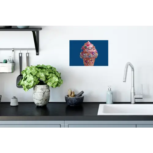 Ijsje - Hoorntje - Steentjes - Blauw Muursticker klein -keuken