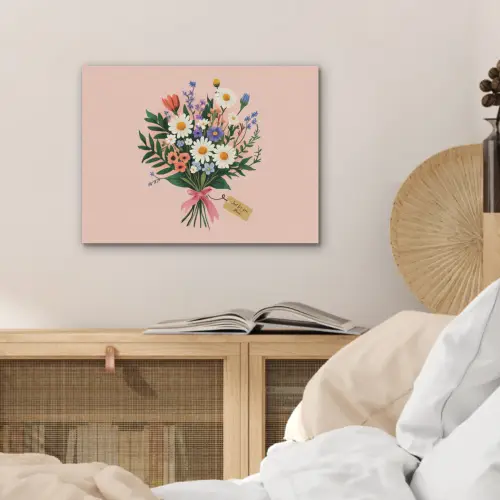 Margrieten - Boeket - Strikje - Roze PET vilt klein -sfeer3