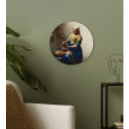 Het melkmeisje - Schilderij van Johannes Vermeer Wandcirkel kunststof plaat 5mm dik klein -sfeer3