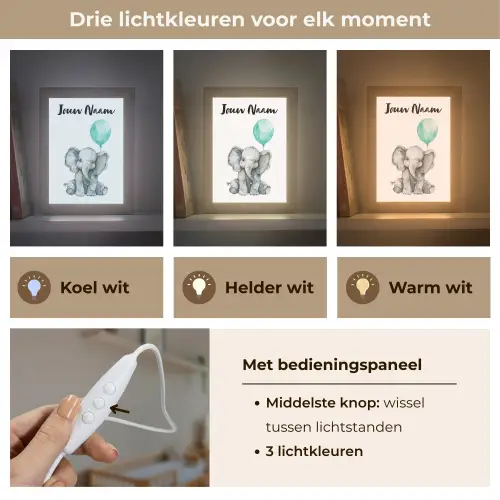 Olifant - Baby - Dieren - Blauwe ballon Light Box met kabel (Kinderlampje) klein -USP_lichtkleurNL