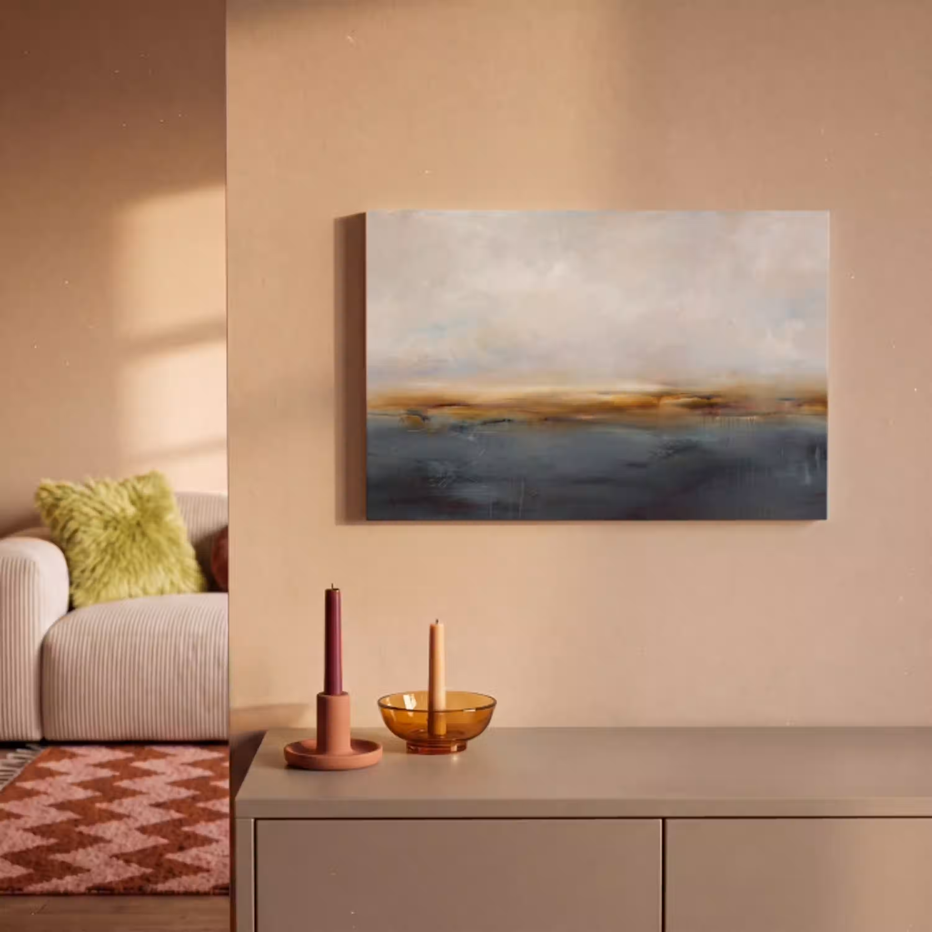 Abstract - Horizon - Water - Modern - Beige canvas 2cm klein -sfeer1