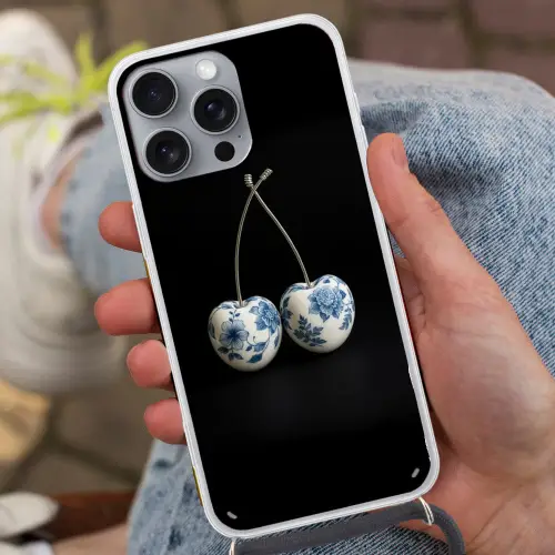 Kersen - Delfts blauw - Fruit Hoesje iPhone 16 Pro Max met koord klein -sfeer3