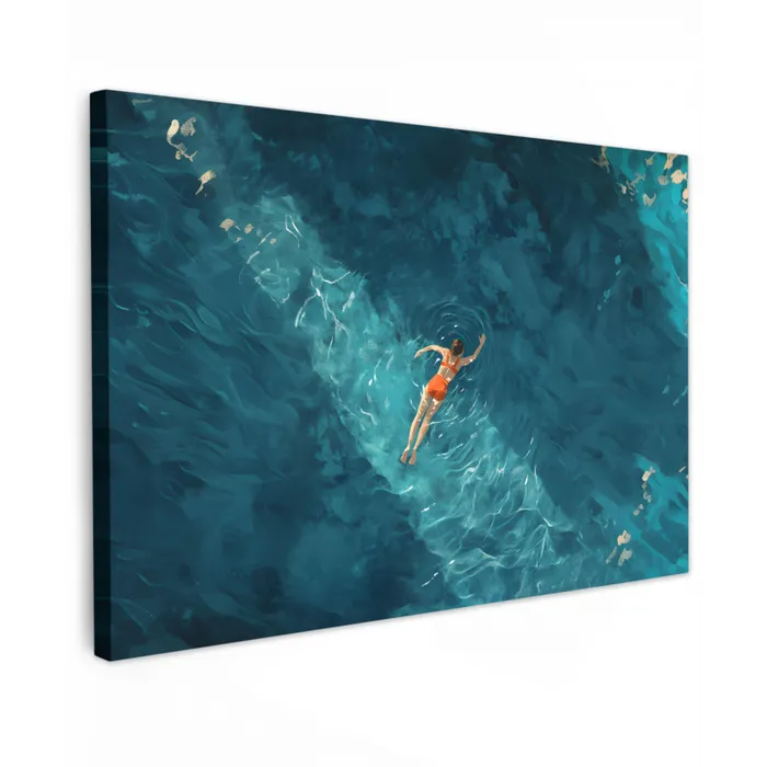 Vrouw - Water - Bikini - Oranje Tuinposter op houten frame 2 cm dik klein -3d