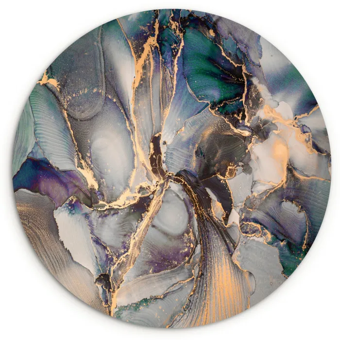 Goud - Blauw - Marmer Wandcirkel kunststof plaat 5mm dik klein -3d
