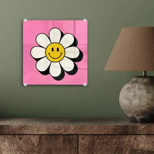 Smiley - Bloem - Roze plexiglas 5mm klein -sfeer3