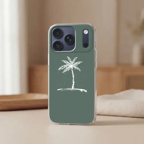 Palmboom - Wit - Groen - Tropisch Telefoonhoesje iPhone 17 Pro klein -sfeer2
