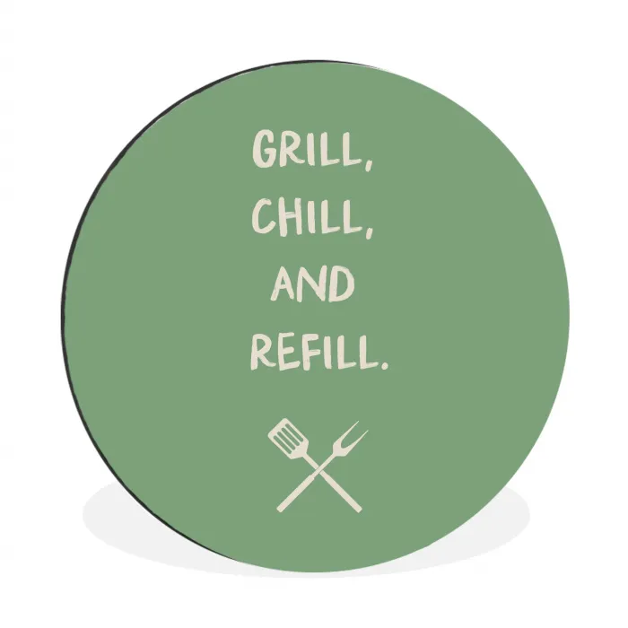 Grill - Groen - Zomer - Quote Wandcirkel aluminium klein -3d