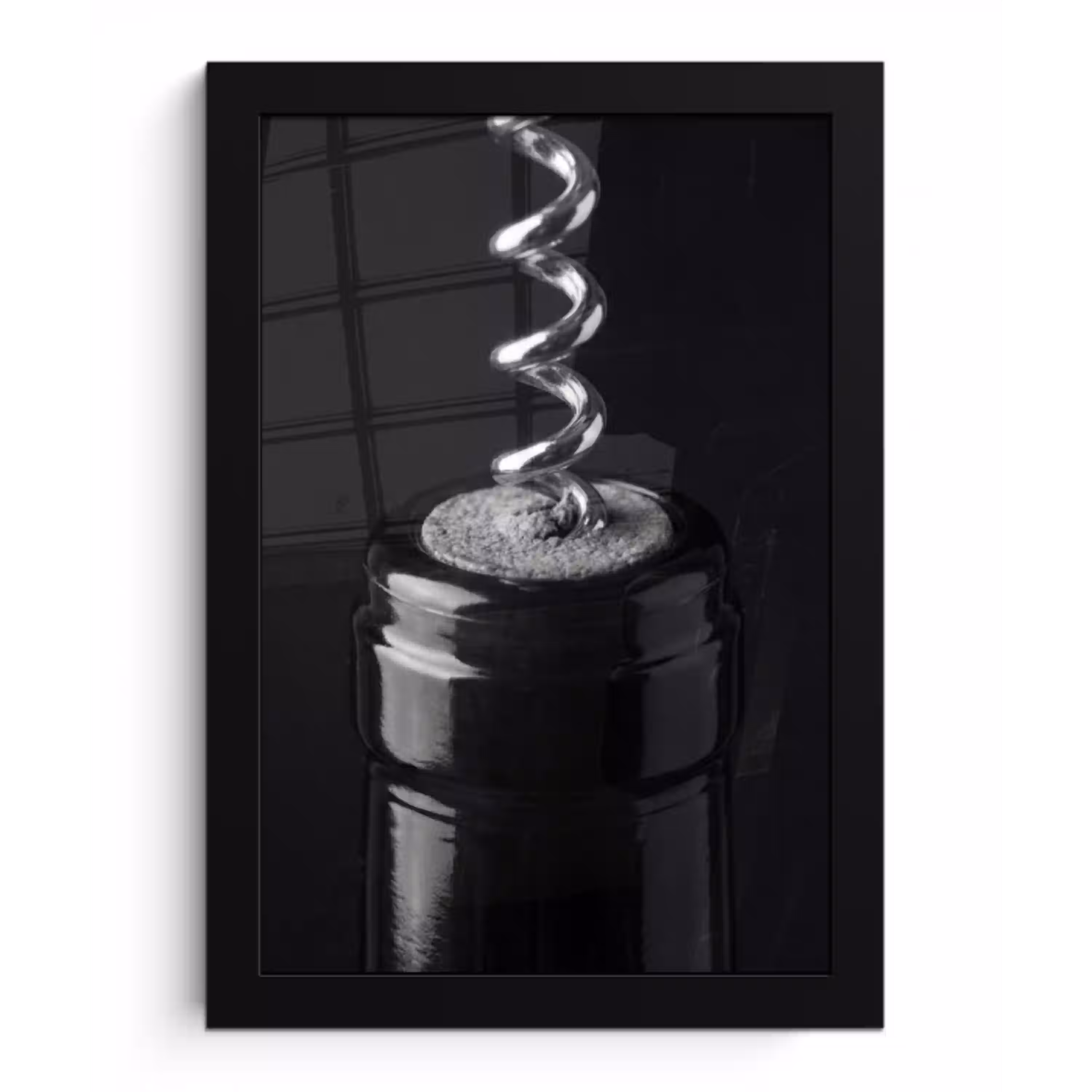 Kurkentrekker - Wijn - Zwart - Wit fotolijst zwart zonder passe partout klein -3d