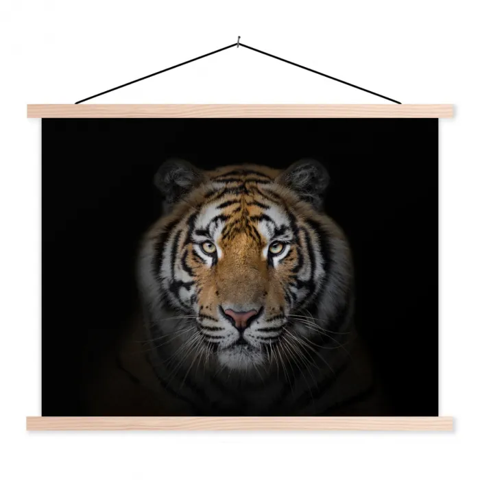 Tijger - Wilde dieren - Portret - Zwart - Dieren textielposter latten blank klein -3d