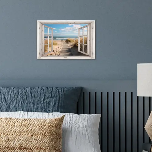 Raam - Zee - Kust - Natuur - Doorkijk - Strand - Waddenzee poster papier klein -sfeer2