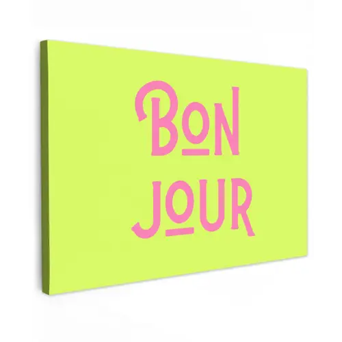 Groen - Roze bonjour - art-deco Tuinposter op houten frame 2 cm dik klein -3d
