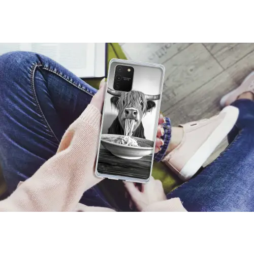 Schotse Hooglander - Spaghetti - Dieren - Zwart wit Telefoonhoesje Samsung Galaxy S10 Lite klein -handS10Lite