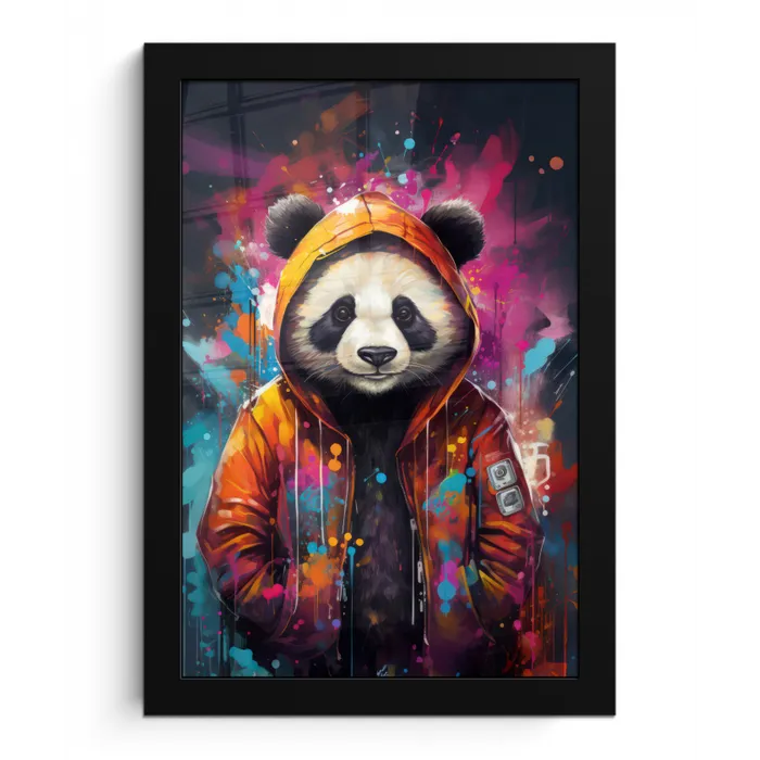 Panda - Jas - Graffiti - Oranje fotolijst zwart zonder passe partout klein -3d
