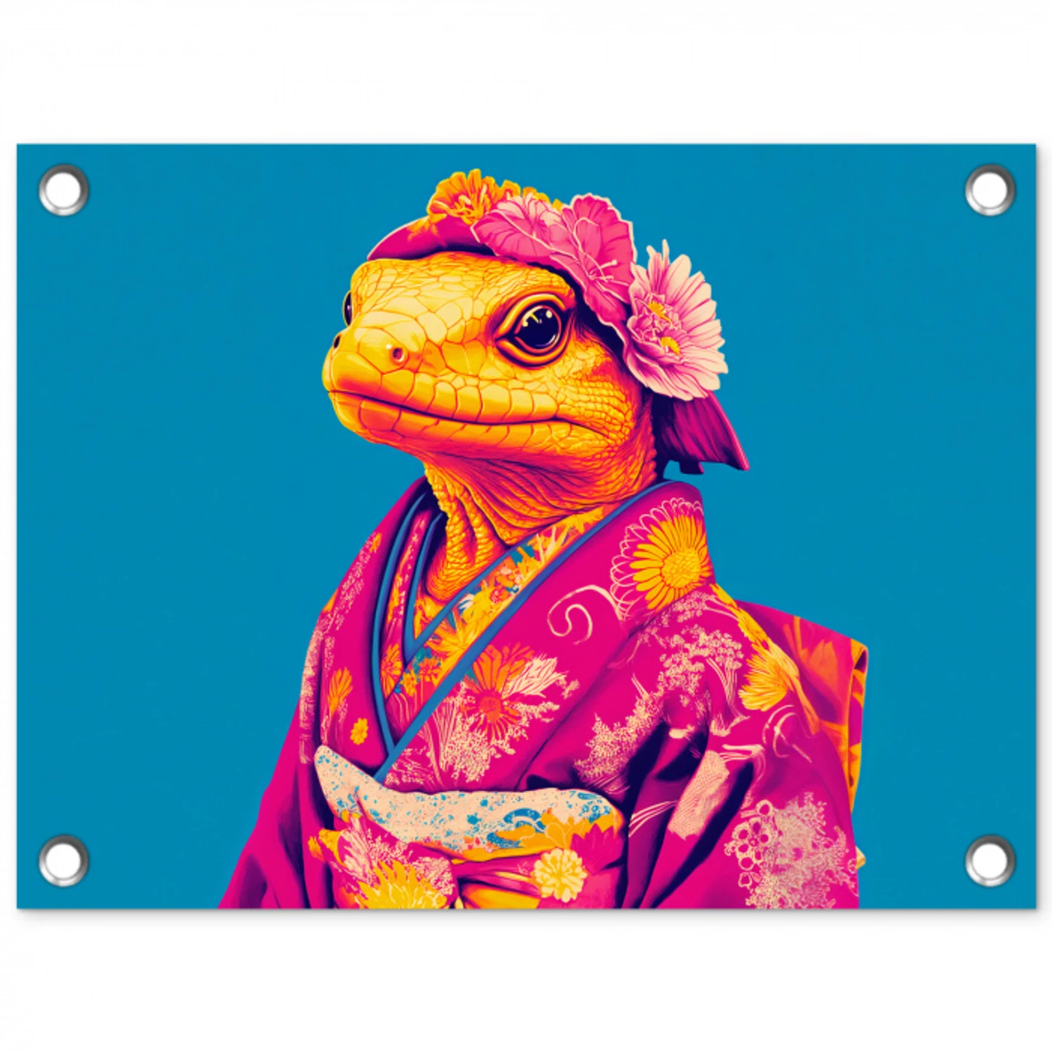 Bloemenkrans - Hagedis - Kimono - Paars tuinposter los doek klein -3d