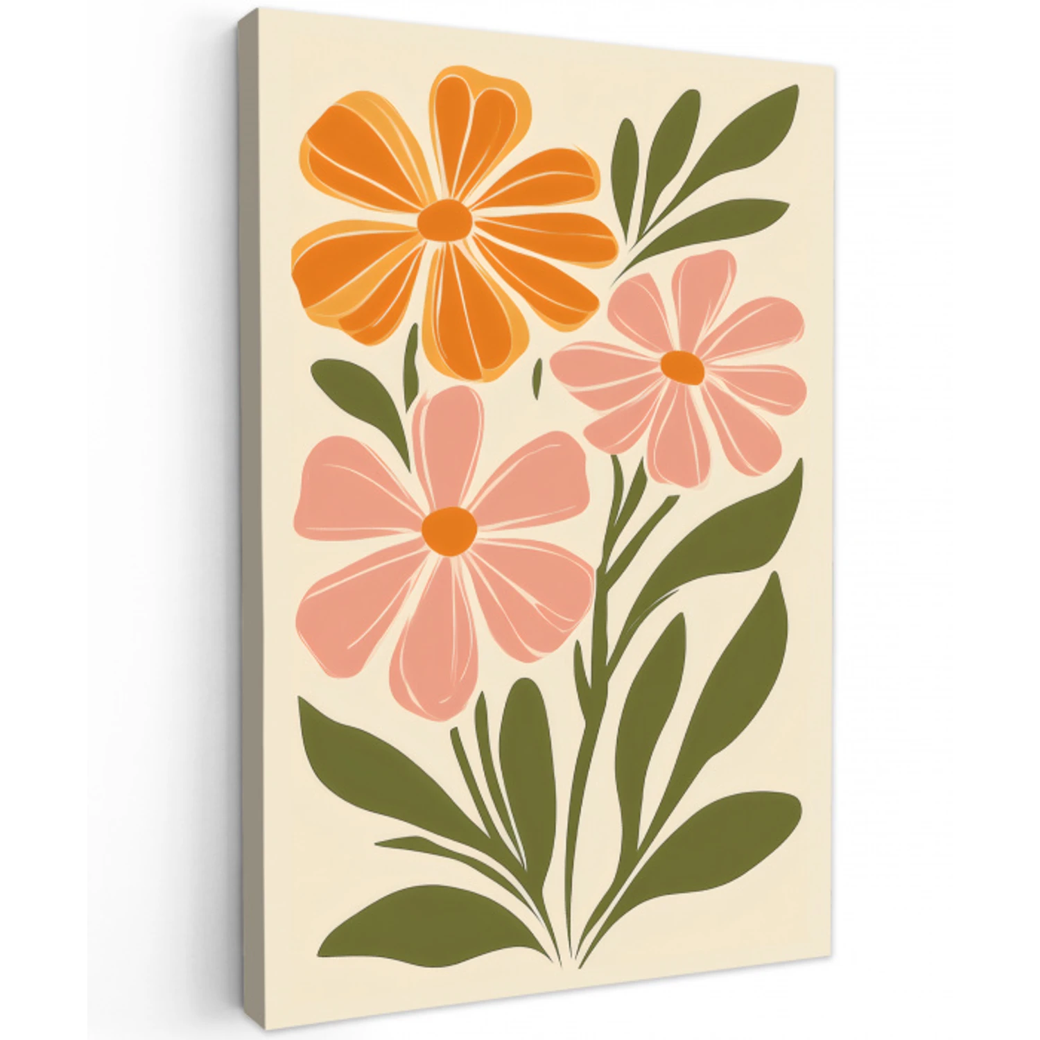 Minimalistisch - Bloemen - Bladeren - Roze Tuinposter op houten frame 2 cm dik klein -3d