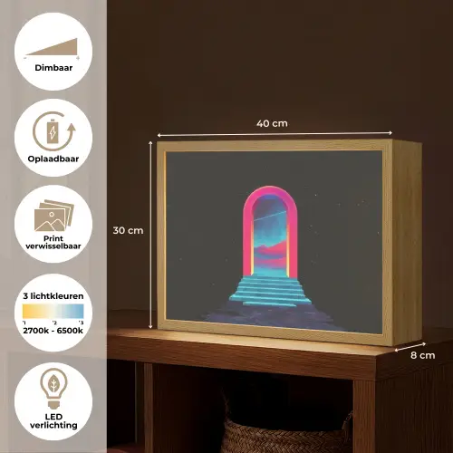 Poortje - Landschap - Sterrenhemel - Roze Light Box met batterij (Wandlamp) middel -USP_websiteoverzichtNL