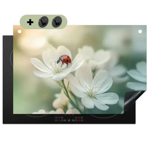 Lieveheersbeestje - Bloemen - Wit Inductie beschemer met haakjes klein -3d