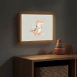 Dino  - Bloemen - Blauw - Stippen Light Box met batterij (Wandlamp kind) middel -sfeer5_kind