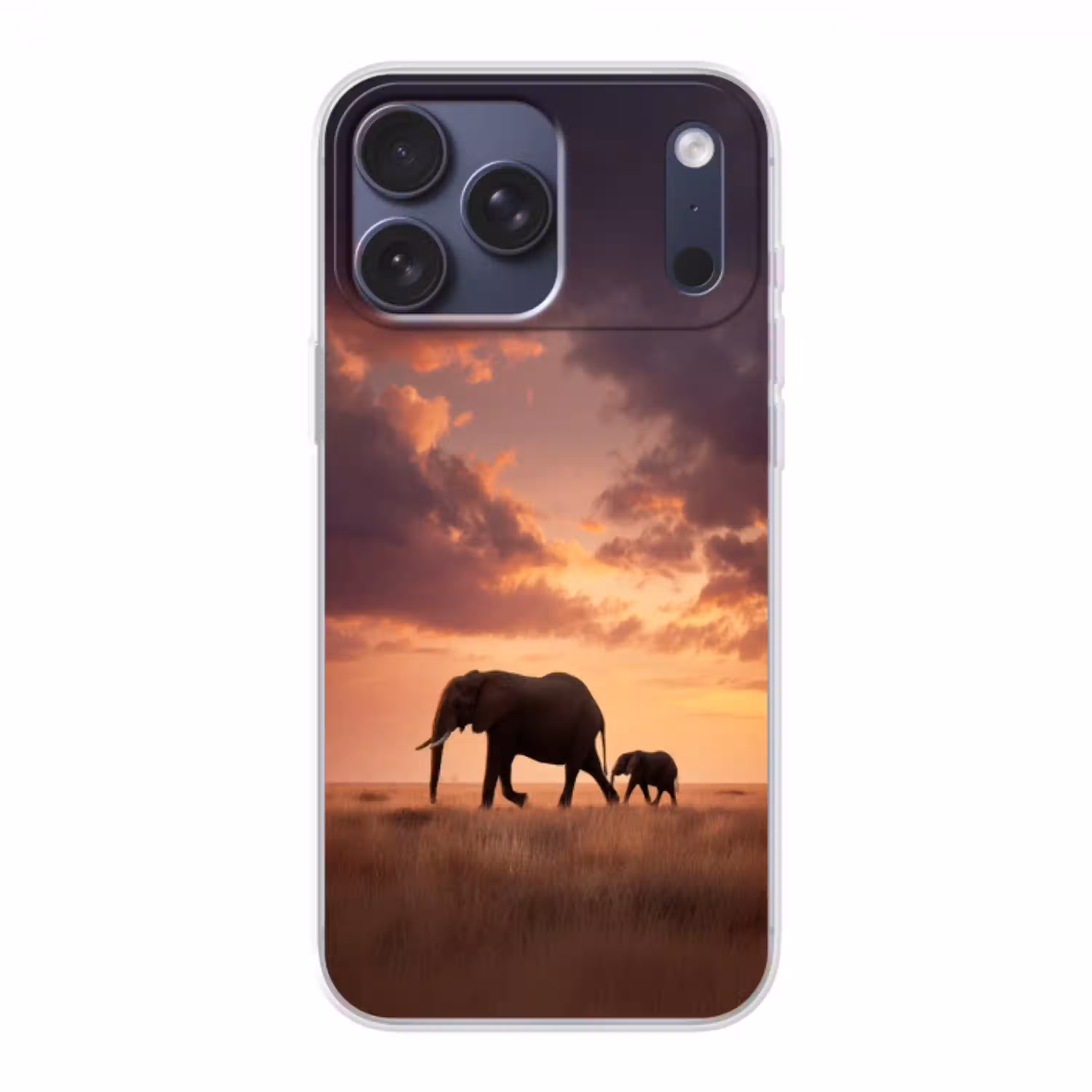Olifanten - Grasland - Zonsondergang Telefoonhoesje iPhone 17 Pro Max klein -3d