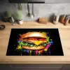 Hamburger - Graffiti - Verf - Kleurrijk - Eten - Abstract Inductie beschermer vinyl 3mm klein -sfeer5