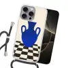 Vaas - Blauw - Geblokt - Modern Hoesje iPhone 16 Pro Max met koord klein -sfeer1