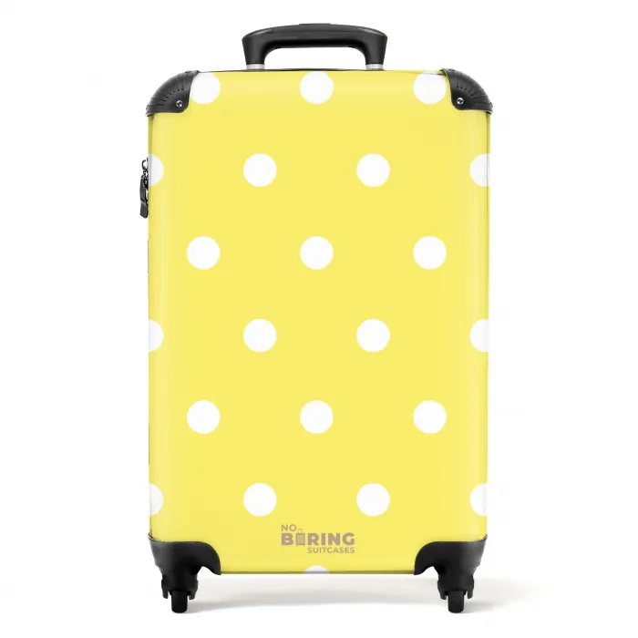 Gele achtergrond met witte stippen NBS - Handbagage koffer - Kinderen Unisex middel -productfoto_recht