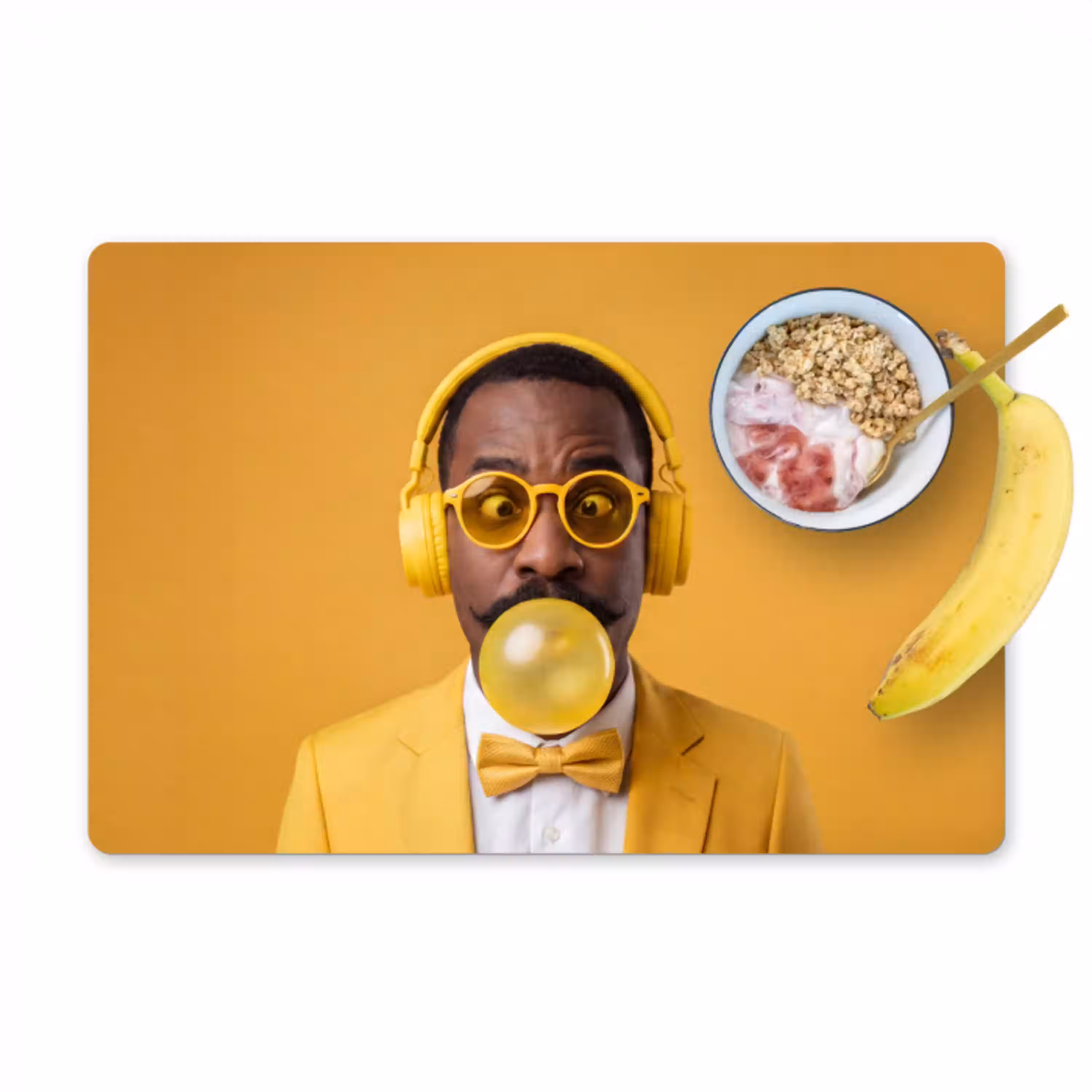 Man - Bubblegum - Portret - Geel - Modern Placemat vinyl groot -zzzproduct_Kitchenyeah-website