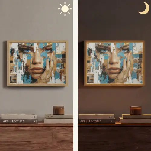 Abstract - Penseelstreken - Blauw - Gezicht Light Box met batterij (Wandlamp) middel -sfeer3