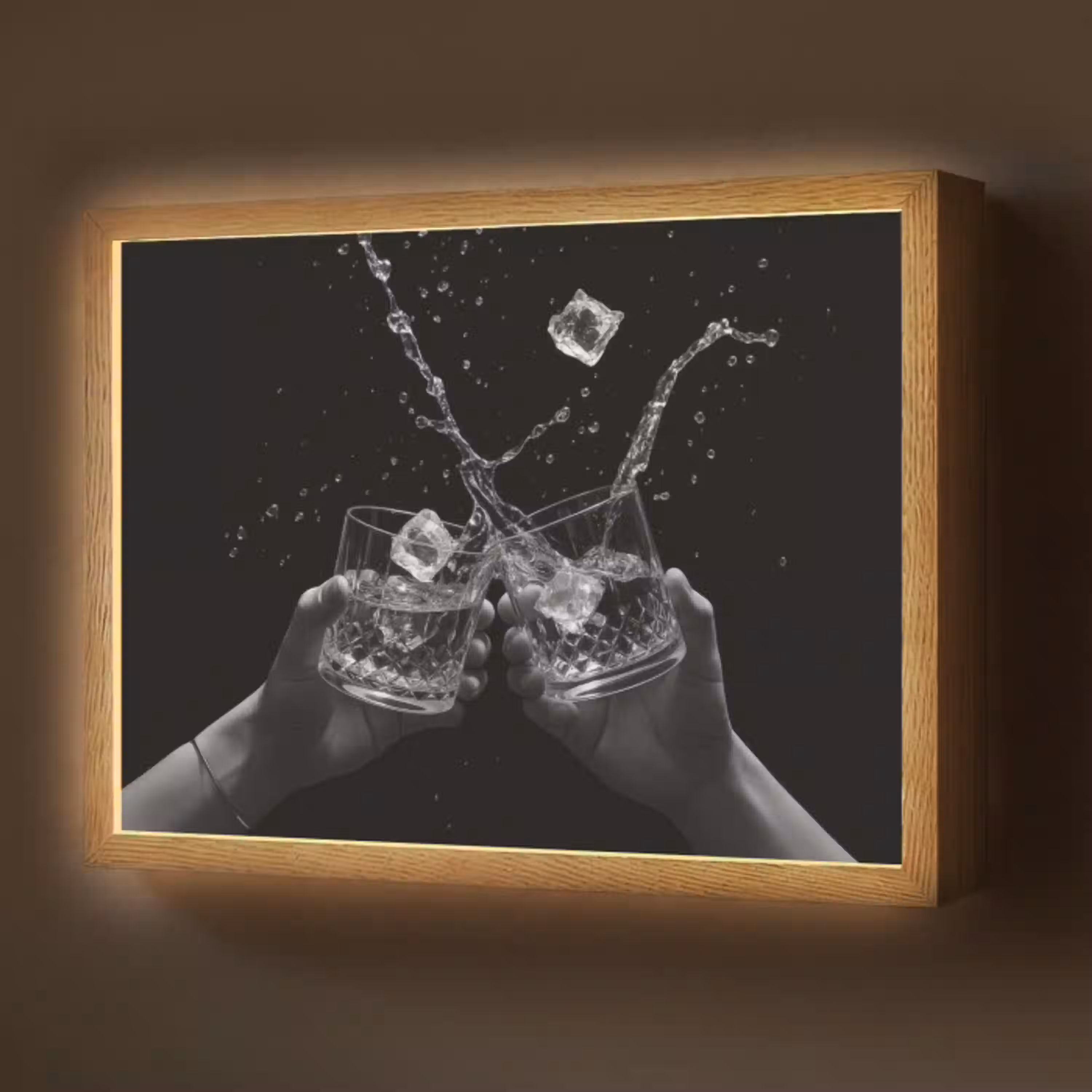 Whiskyglazen - Ijs - Spetters - Zwart Light Box met batterij (Wandlamp) middel -z3d_website