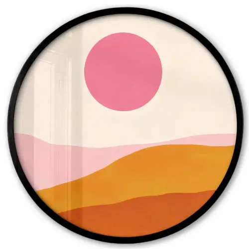 Zon - Heuvels - Abstract - Roze Fotolijst rond zonder passe partout klein -3d