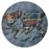 Wereldkaart - Denim - Textiel Wandcirkel plexiglas klein -3d