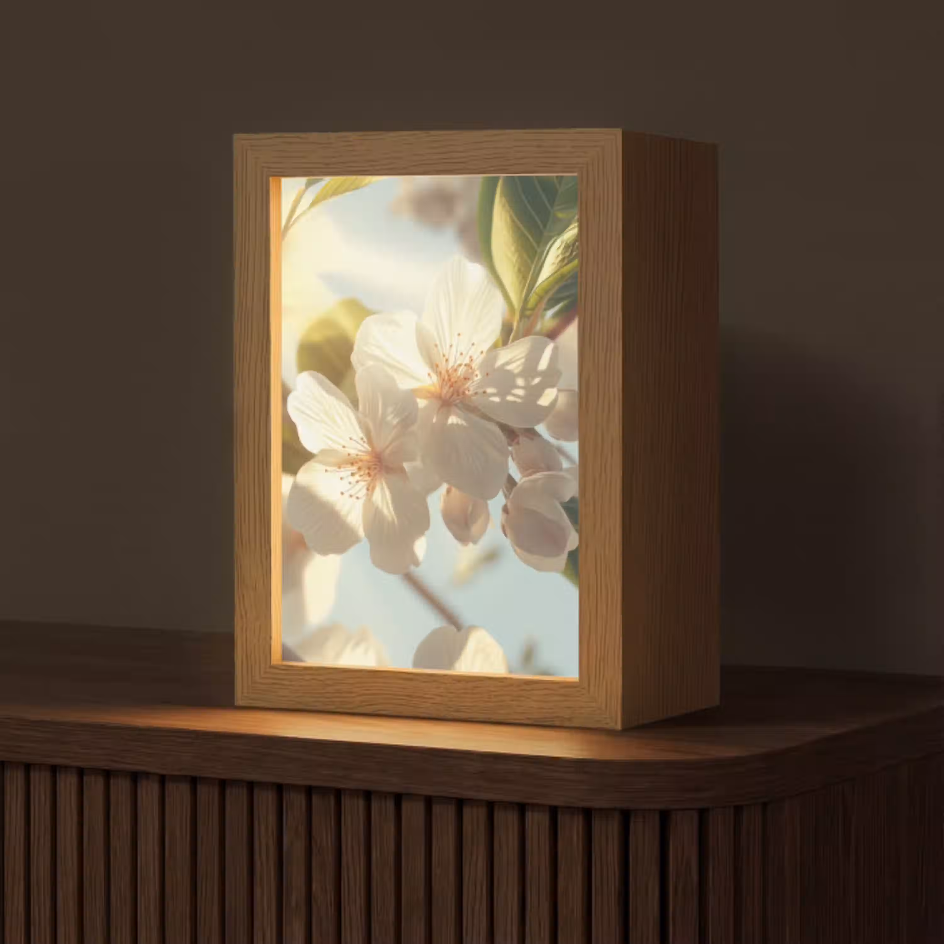 Bloesems - Wit - Zonnestralen -  Bloemblaadjes Light Box met kabel (Tafellamp) klein -z3d_website