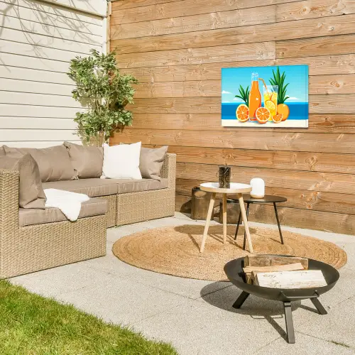 Sinaasappels - Ijsblokjes -  Zee - Illustratie Tuinposter op houten frame 2 cm dik klein -sfeer2