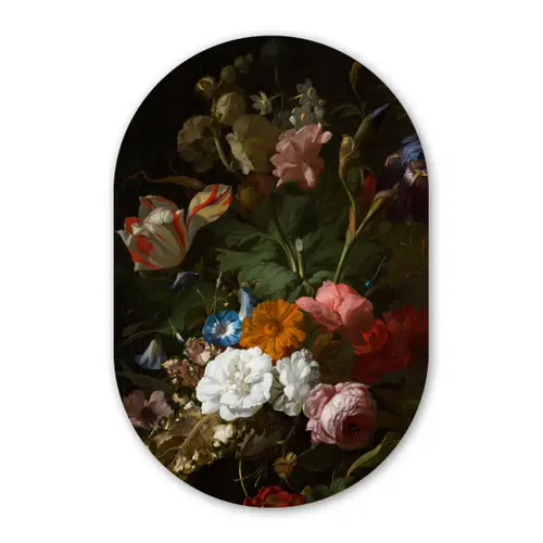 Vaas met bloemen - Schilderij van Rachel Ruysch Wandcirkel Ovaal Forex klein -3d