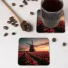 Molen - Zonsondergang - Tulpen - Rood onderzetter kurk middel -sfeer2