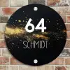 Gouden verfspatten - Modern Naambord Rond klein -sfeer2
