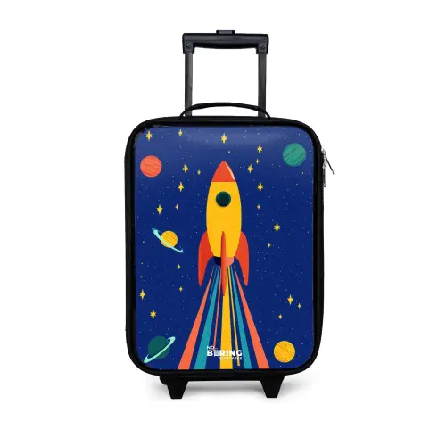 Raket - Sterren - Planeet - Ruimte Kinderkoffer - Zwart klein -3d